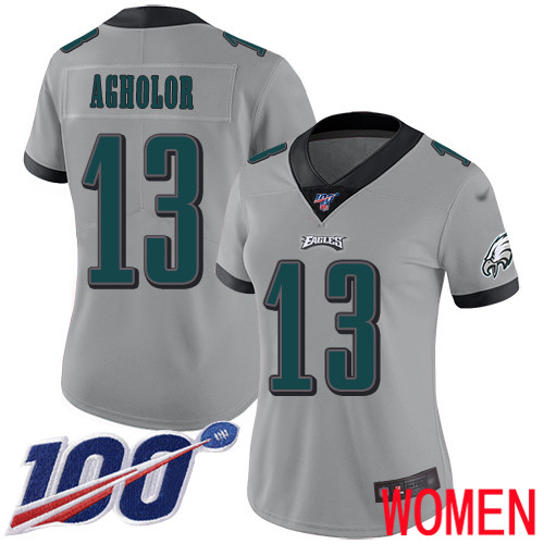 Women Philadelphia Eagles #13 Nelson Agholor Limited Silver Inverted Legend NFL Jersey 100th Season Football